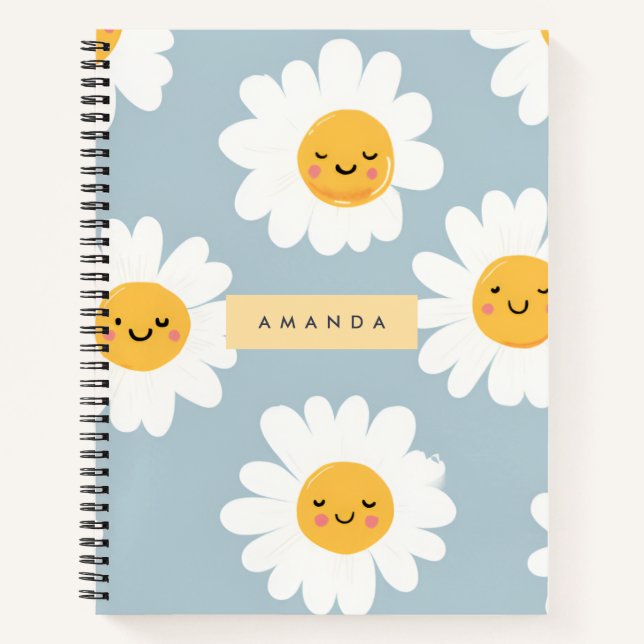 Personalisierte Niedliche Pastel Smiling Daisy Notizbuch (Vorderseite)