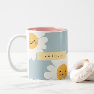 Personalisierte Niedliche Pastel Smiling Daisy Zweifarbige Tasse