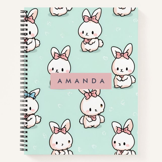 Personalisierte Niedliche Pastell Bunny Pattern Notizbuch (Vorderseite)
