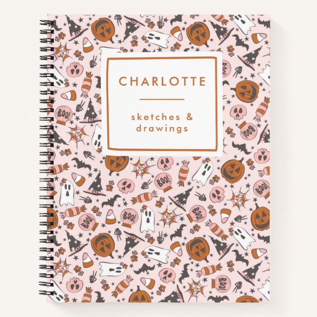 Personalisierte Niedliche Pink Halloween Ghosts Pu Notizbuch (Vorderseite)