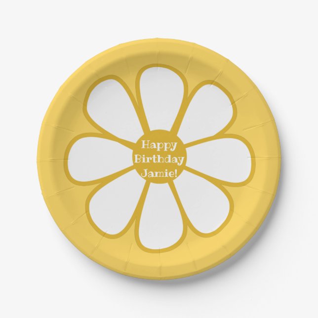 Personalisierte Niedliche Retro Daisy Blume Pappteller (Vorderseite)