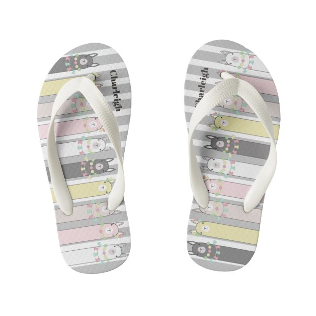Personalisierte Niedliche Retro-farbige Llamas Kinderbadesandalen (Fußbett)
