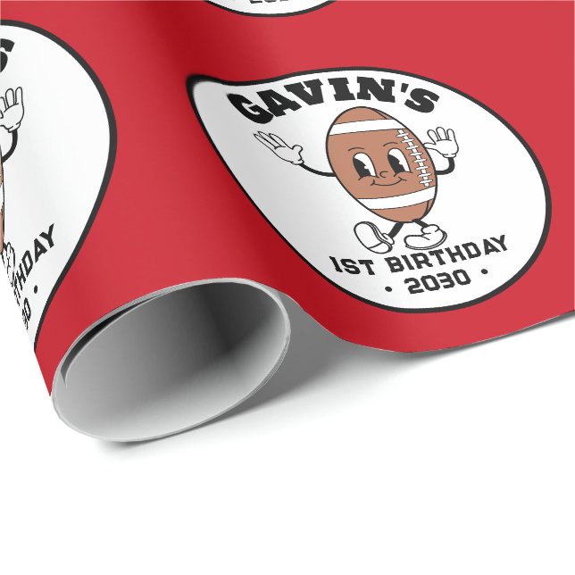 Personalisierte Niedliche Retro Fußball Geburtstag Geschenkpapier (Rolleneckpunkt)