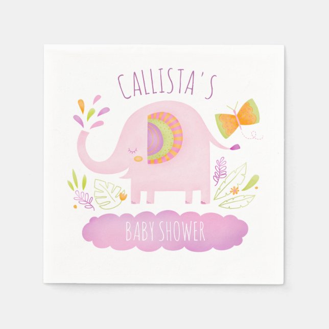 Personalisierte Niedliche Rosa Elephant Babydusche Serviette (Vorderseite)
