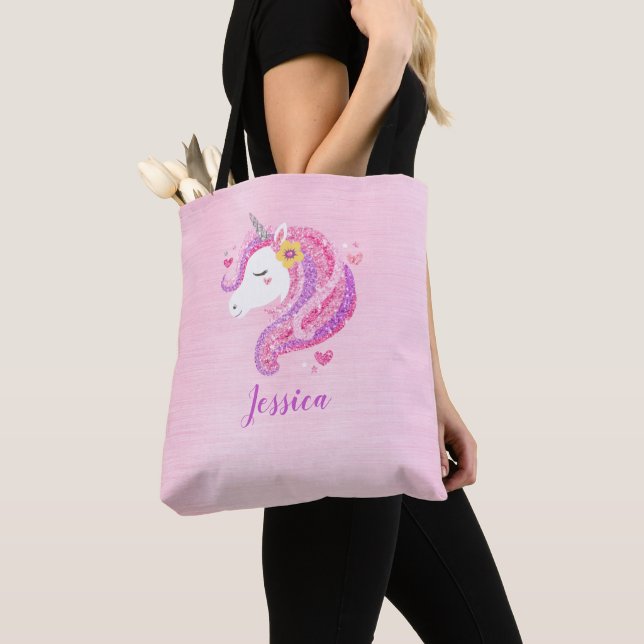 Personalisierte Niedliche Rosa Girl Einhorn Tote T Tasche (Von Nahem)