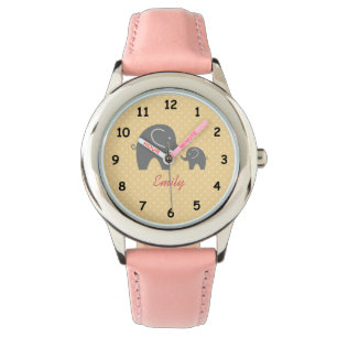 Personalisierte niedliche rosa graue armbanduhr