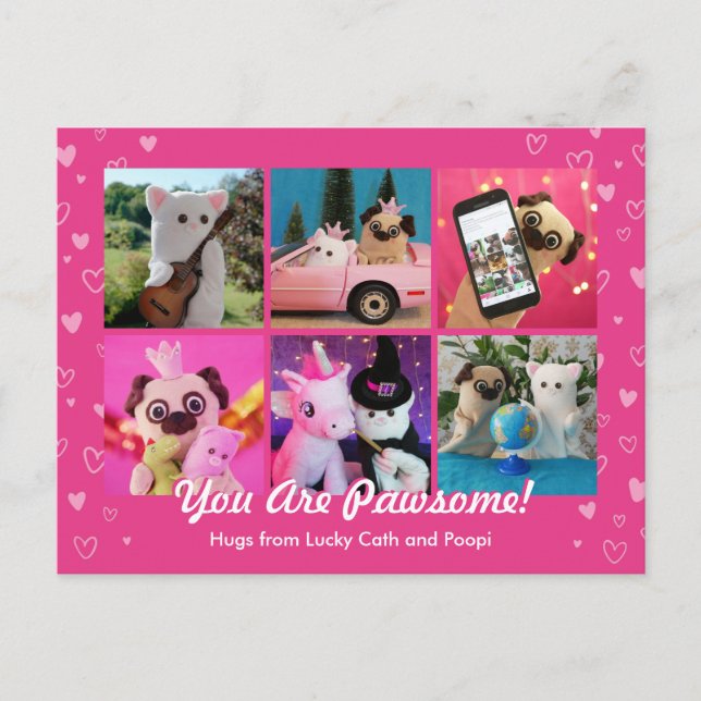 Personalisierte Niedliche Rosa Herz FotoCollage Postkarte (Vorderseite)