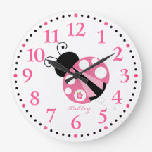 Personalisierte Niedliche Rosa Ladybug Große Uhr