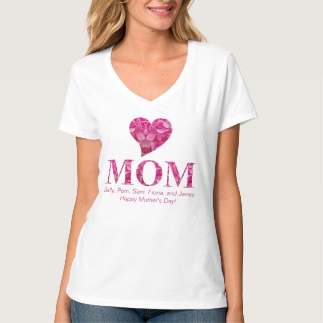 Personalisierte Niedliche Rosa MAMA Blumenschrift T-Shirt (Vorderseite)