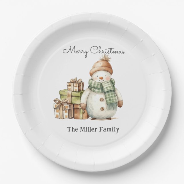 Personalisierte Niedliche Snowman & Weihnachtsgesc Pappteller (Vorderseite)