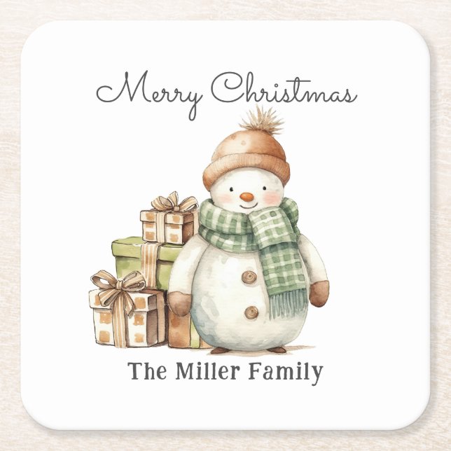 Personalisierte Niedliche Snowman & Weihnachtsgesc Rechteckiger Pappuntersetzer (Vorderseite)