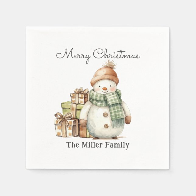 Personalisierte Niedliche Snowman & Weihnachtsgesc Serviette (Vorderseite)