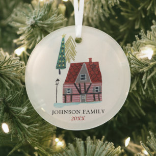 Personalisierte niedliche Weihnachtsdorfhäuser  Ornament Aus Glas