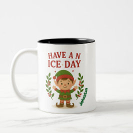 Personalisierte Niedliche Weihnachtself-Tasse Zweifarbige Tasse