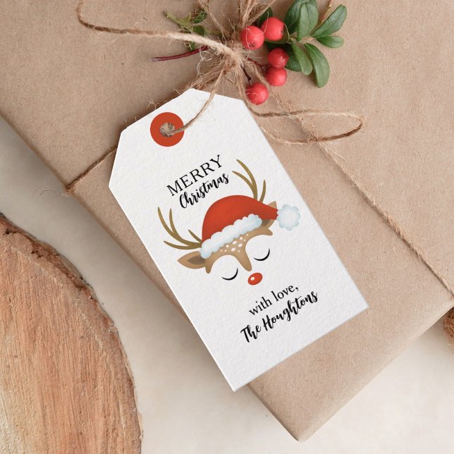 Personalisierte Niedliche Weihnachtsstipps Geschenkanhänger (A cute Christmas reindeer gift tag. Personalize it with your name)