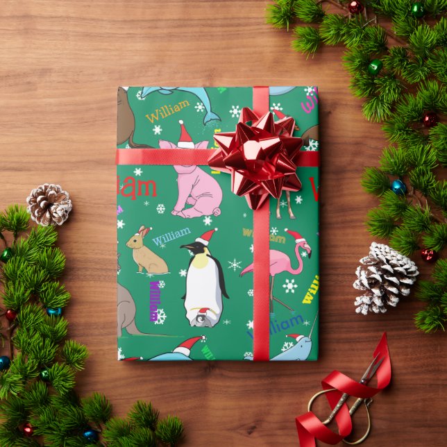 Personalisierte Niedliche Weihnachtstiere in Weihn Geschenkpapier (Feiertagsgeschenk)