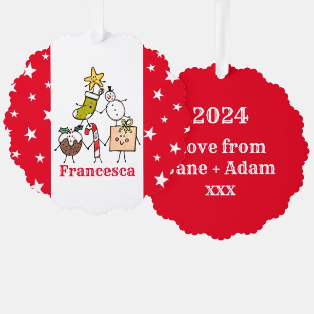 Personalisierte Niedliche Weihnachtszeichen Ornament Karte (Vorderseite/Rückseite)