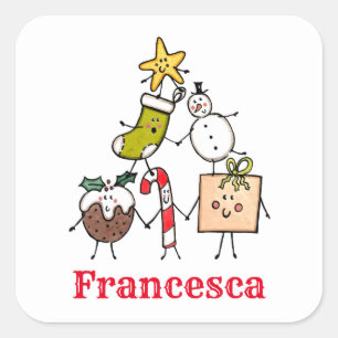Personalisierte Niedliche Weihnachtszeichen Quadratischer Aufkleber
