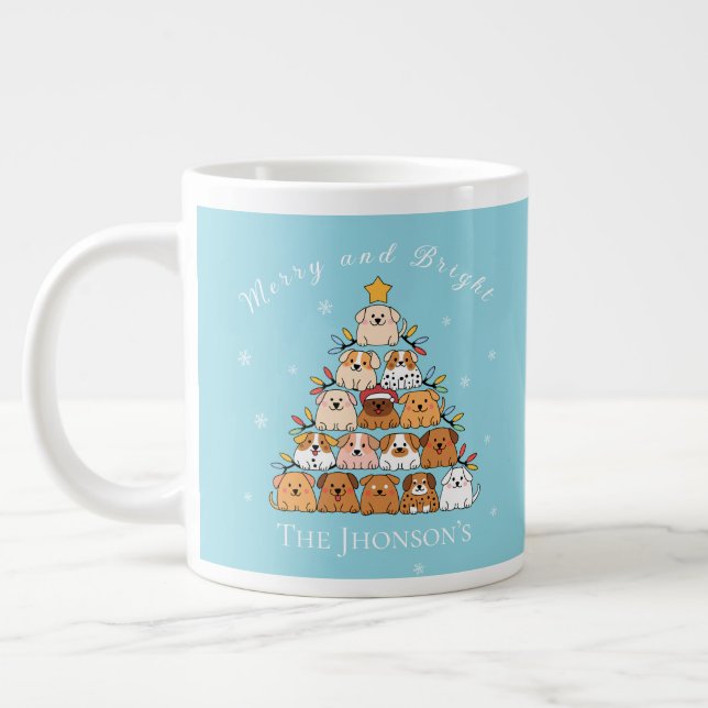Personalisierte niedliche Welpen Weihnachtsbaumlie Jumbo-Tasse (Links)