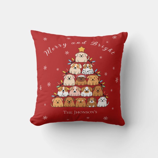Personalisierte niedliche Welpen Weihnachtsbaumlie Kissen (Vorderseite)