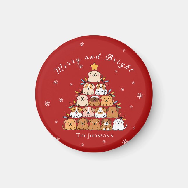 Personalisierte niedliche Welpen Weihnachtsbaumlie Magnet (Vorne)