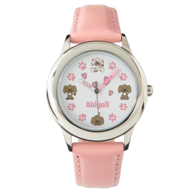 Personalisierte Niedliche Welpenhunde, Paw Prints, Armbanduhr (Vorderseite)