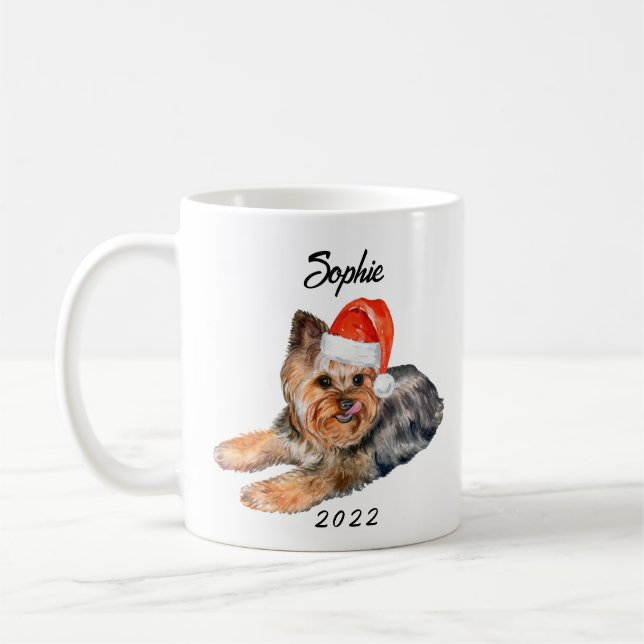 Personalisierte Niedliche Yorkie mit Weihnachtsman Kaffeetasse (Links)
