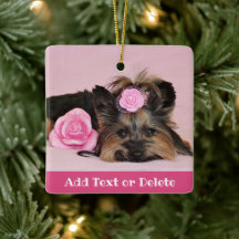 Personalisierte Niedliche Yorkie-Welpe mit rosa Ro
