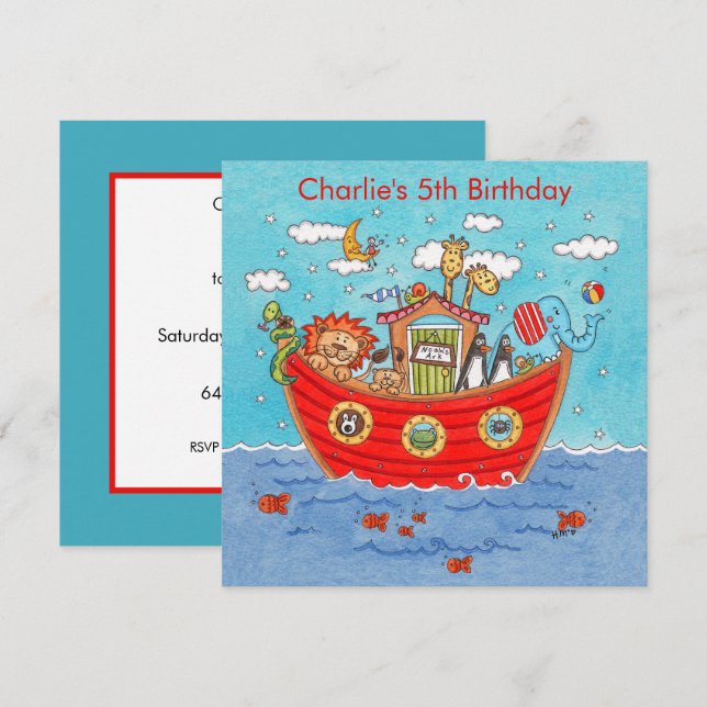 Personalisierte Noah's Ark Birthday Einladung (Vorne/Hinten)
