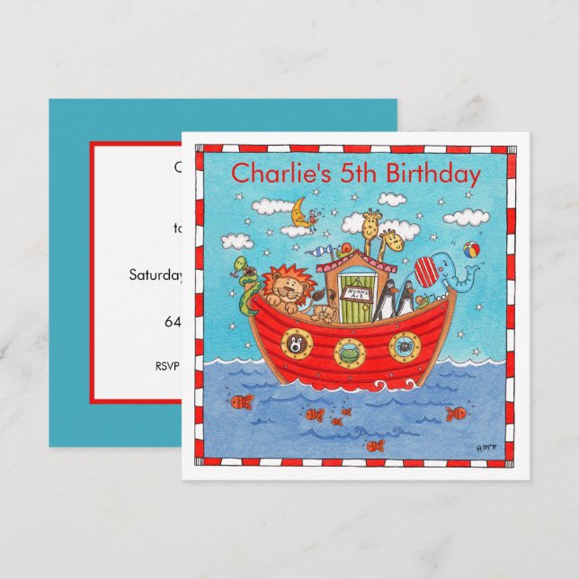 Personalisierte Noah's Ark Birthday Einladung (Vorne/Hinten)