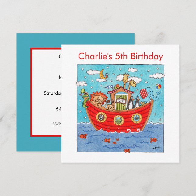 Personalisierte Noah's Ark Birthday Einladung (Vorne/Hinten)