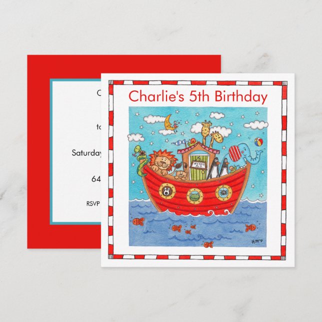 Personalisierte Noah's Ark Birthday Einladung (Vorne/Hinten)