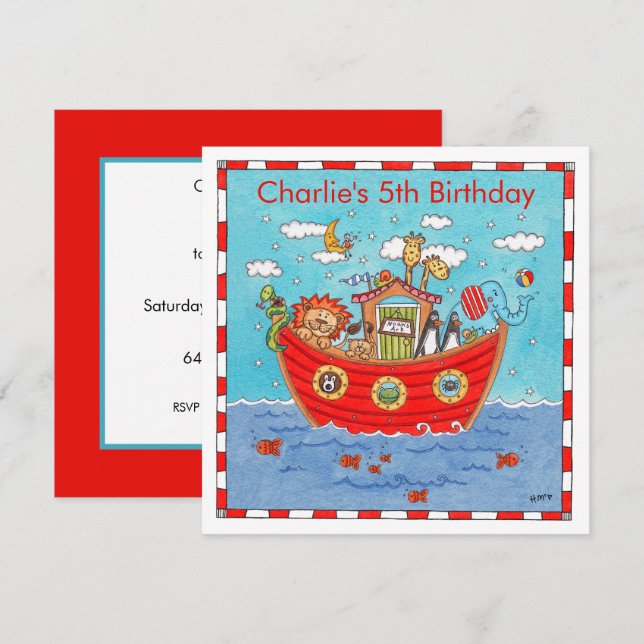 Personalisierte Noah's Ark Birthday Einladung (Vorne/Hinten)