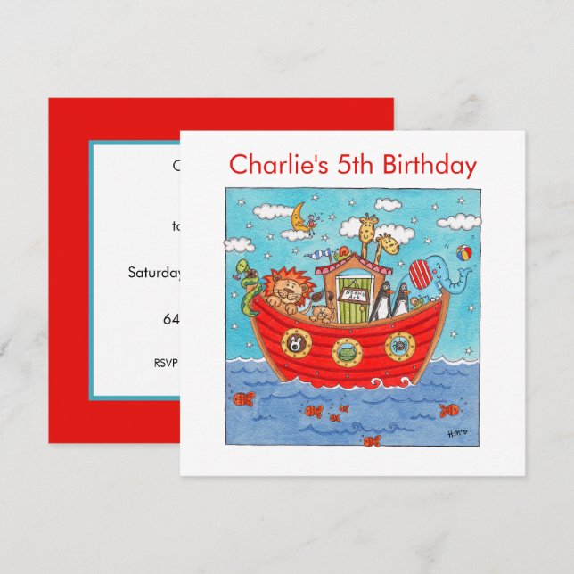 Personalisierte Noah's Ark Birthday Einladung (Vorne/Hinten)