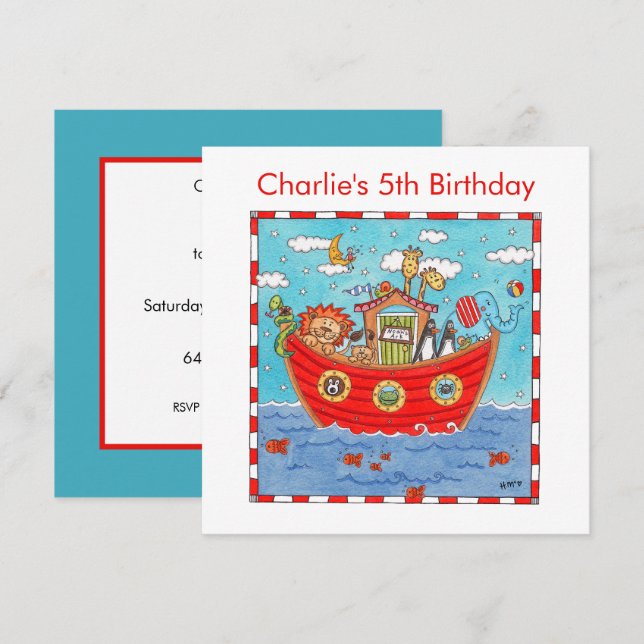 Personalisierte Noah's Ark Birthday Einladung (Vorne/Hinten)