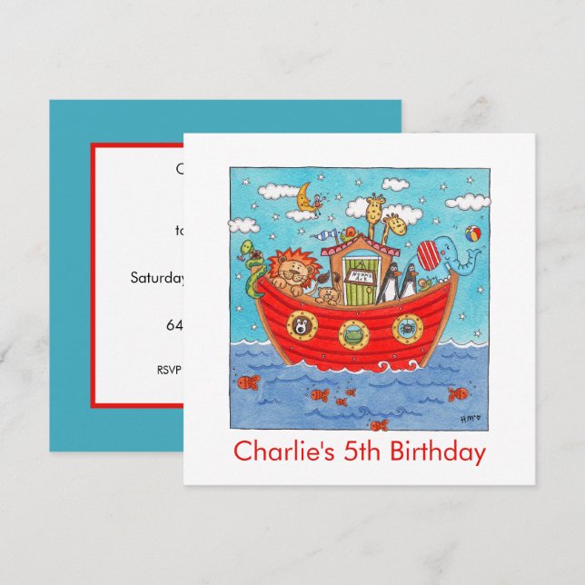Personalisierte Noah's Ark Birthday Einladung (Vorne/Hinten)