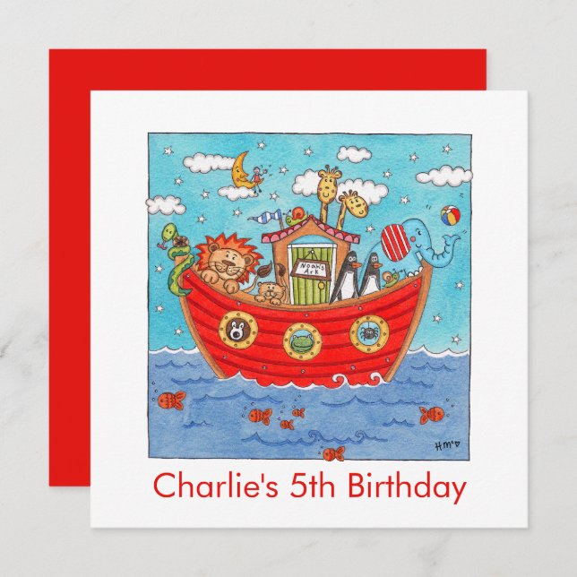 Personalisierte Noah's Ark Birthday Einladung (Vorne/Hinten)