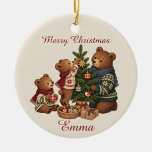 Personalisierte nordische Bärenfamilie Weihnachtsb Keramik Ornament