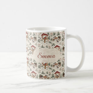 Personalisierte nordische Weihnachts-Vogelhäuschen Kaffeetasse