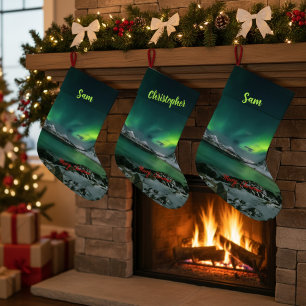 Personalisierte Northern Lights Christmas Custo Großer Weihnachtsstrumpf