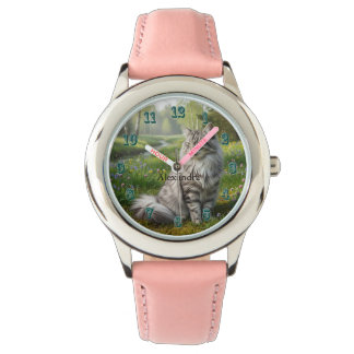 Personalisierte Norwegische Waldkatze auf der Wies Armbanduhr