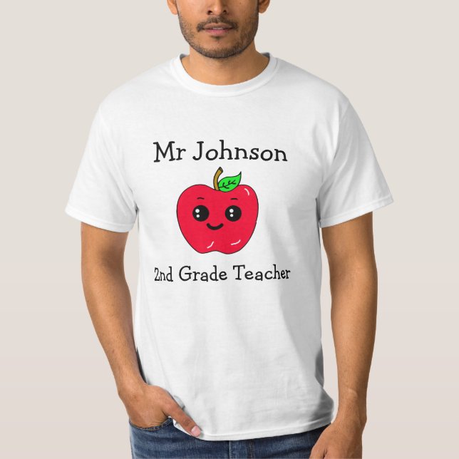 Personalisierte Note und Lehrername Niedlich Apple T-Shirt (Vorderseite)