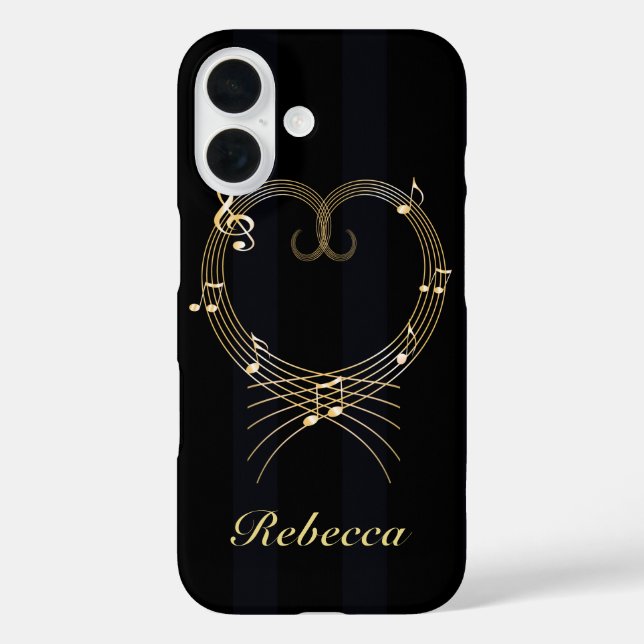 Personalisierte Noten des Goldenen Herzens iPhone 16 Hülle (Rückseite)