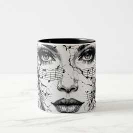 Personalisierte Notenblatt-Gesichtskunst Schwarz W Zweifarbige Tasse