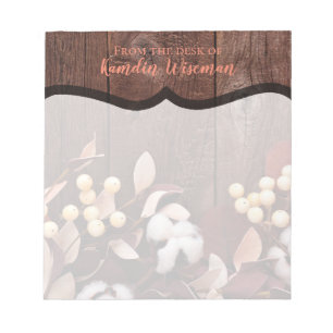 Personalisierte Notepad-Baumwollzweig auf der dunk Notizblock