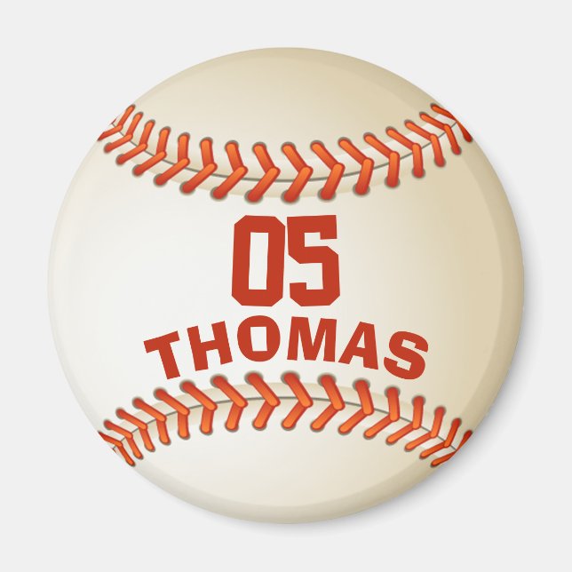 Personalisierte Nummer und Name Baseball Magnet (Vorne)
