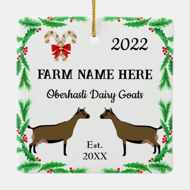 Personalisierte Oberhasli Milchziegenfarm Weihnach Keramikornament (Rückseite)