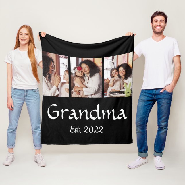 Personalisierte Oma Established 3-Foto-Collage Fleecedecke (Beispiel)