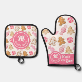 Personalisierte Oma Monogram Pink Sugarplas Ofenhandschuh & Topflappen-Set