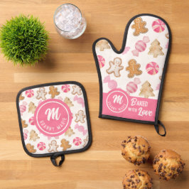 Personalisierte Oma Monogram Pink Sugarplas Ofenhandschuh & Topflappen-Set